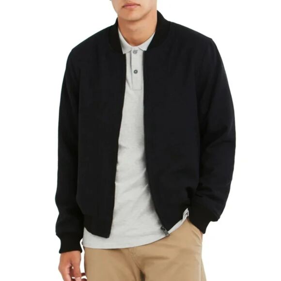 BEN SHERMAN Black Wool Blend Blue Depths Varsity Bomber Jacket Size M - Picture 1 of 10